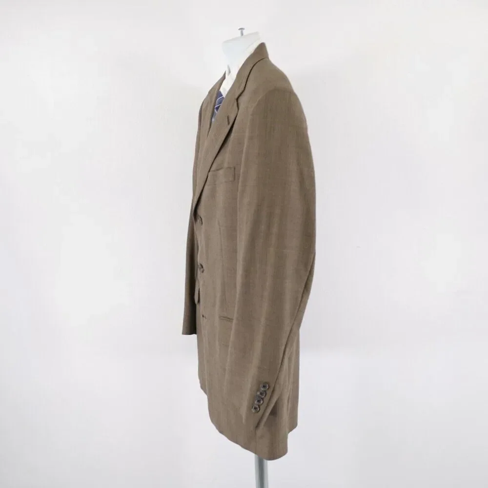 Austin Reed Woven Wool Beige‎ Tan Check 3 Button Blazer / Sport Coat 40R